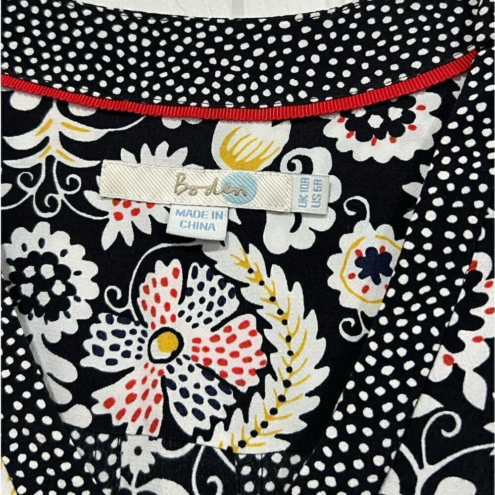 Boden Mollie patchwork polka dots V-neck black Arabesque midi dress size 6R - Picture 12 of 14